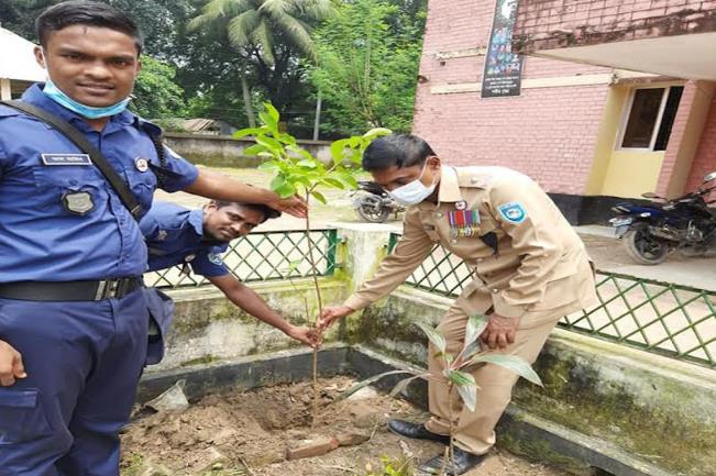 বীরগঞ্জ থানা ক্যাম্পাসে বৃক্ষরোপণ