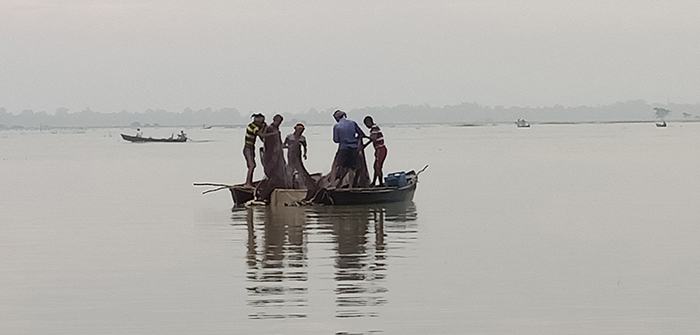 পোরশায় পুনর্ভবা নদীতে অবৈধ জাল দিয়ে পোনানিধন, বিলুপ্তির পথে নানা প্রজাতির মাছ